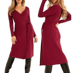 Gorgeous Guess Wrap Knit Dress Burgundy XS